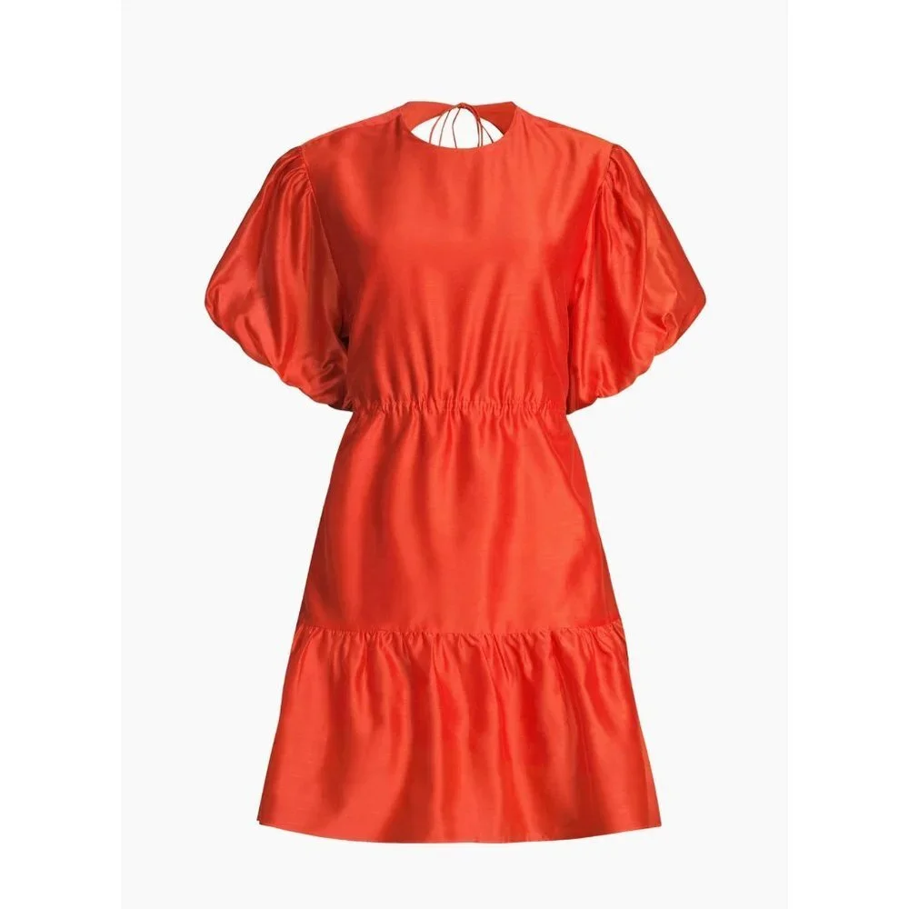 SIR. Lucelia Puff-Sleeve red backless Minidress Size 3/ L - Picture 3 of 9